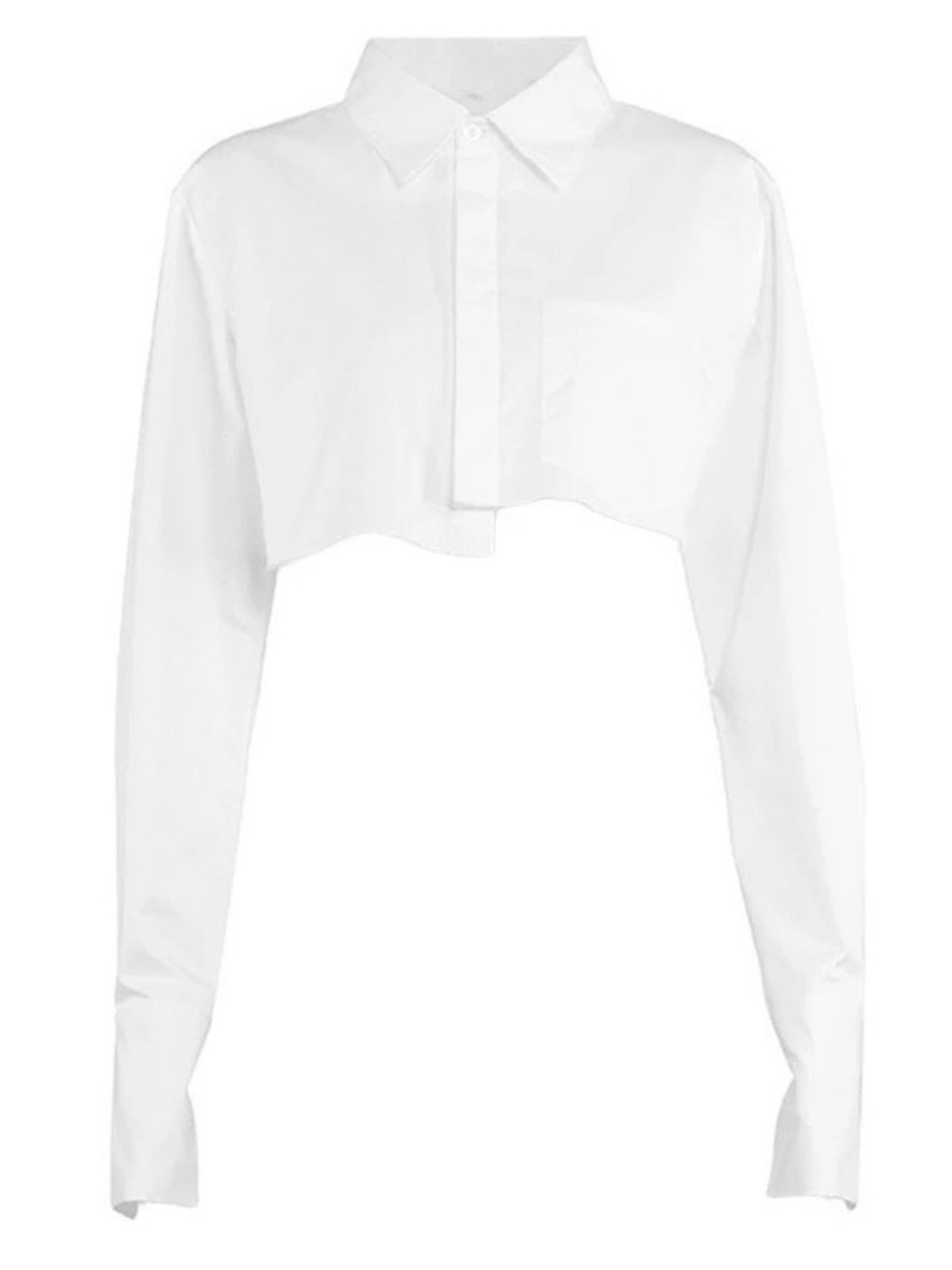Asymmetrical Cropped White Button-Front Shirt Top